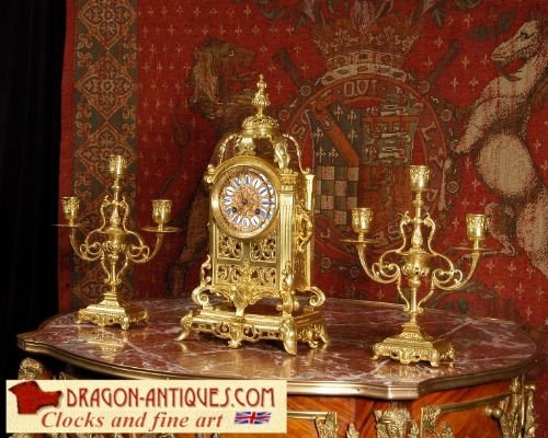 Early Gilt Brass Table Clock Set by Japy Fils, French - Circa 1855.